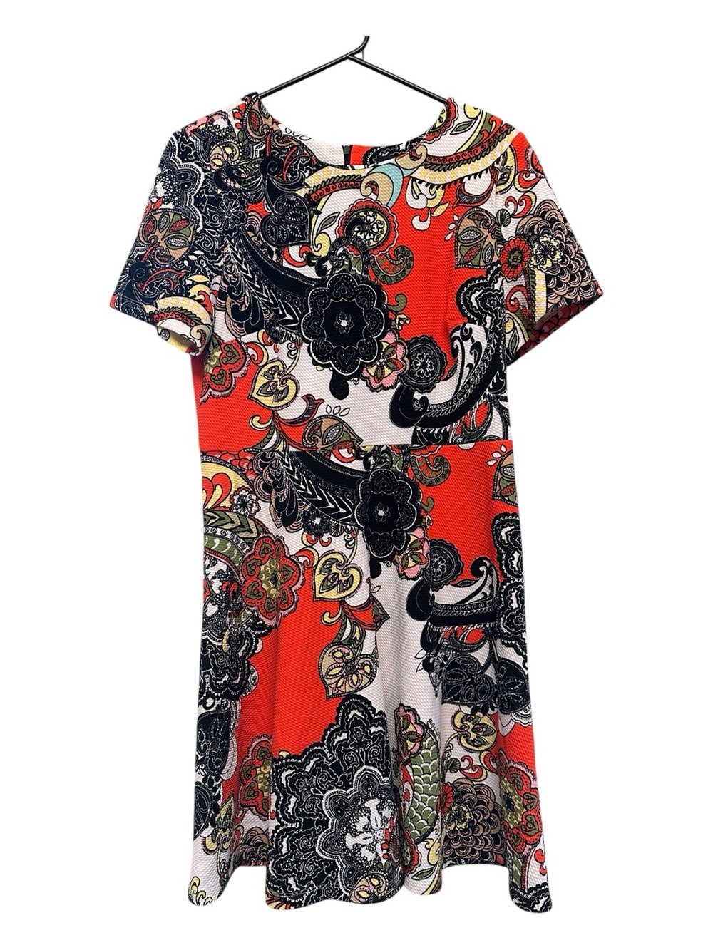 2010’s Indication Red & Black Paisley Print Fit & Flare Midi Dress Size Large